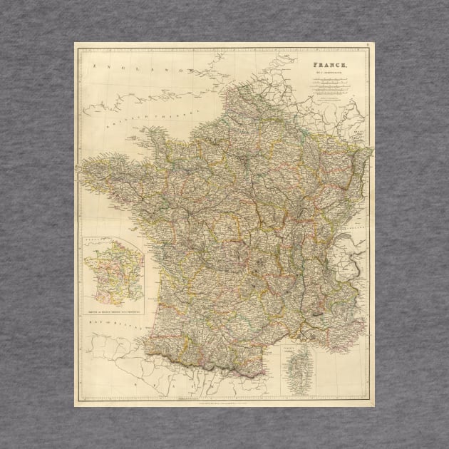 Vintage Map of France (1834) by Bravuramedia